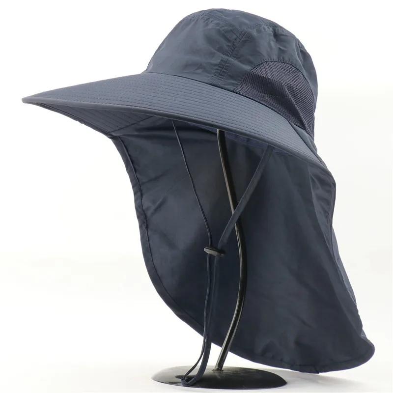 Outdoor Fisherman Hat Wide Brim Bucket Hat with Neck Cover Men Summer Breathable Mesh Sun Protection Visor Anti UV Cap Unisex