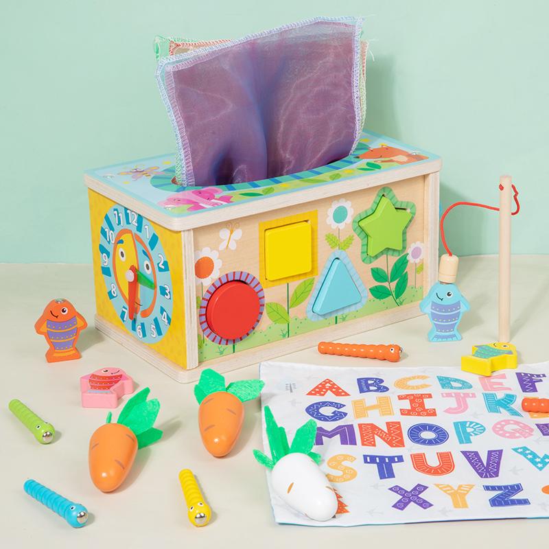 Baby Tissue Box Toy Montessori Toys for Infant 6-12 Months Shape Sorter Toys Gifts Motor Skills Toys for Toddlers Wood Toddler