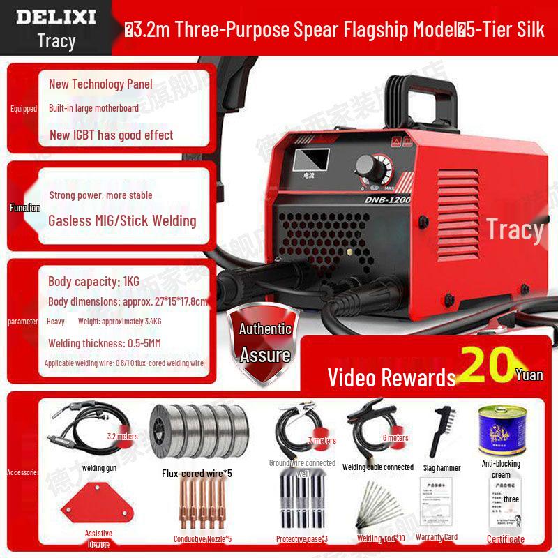 DELIXI 220V Electric Gasless MIG Welder - 3-in-1 Household and Industrial Welder