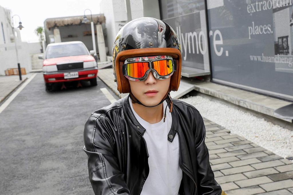 [IronKing] Retro Motorcycle Goggles PC Lens Multi-Purpose Windproof Sandproof Anti-Fog UV Protection Outdoor Sports Goggles T-13 (Red Lens)