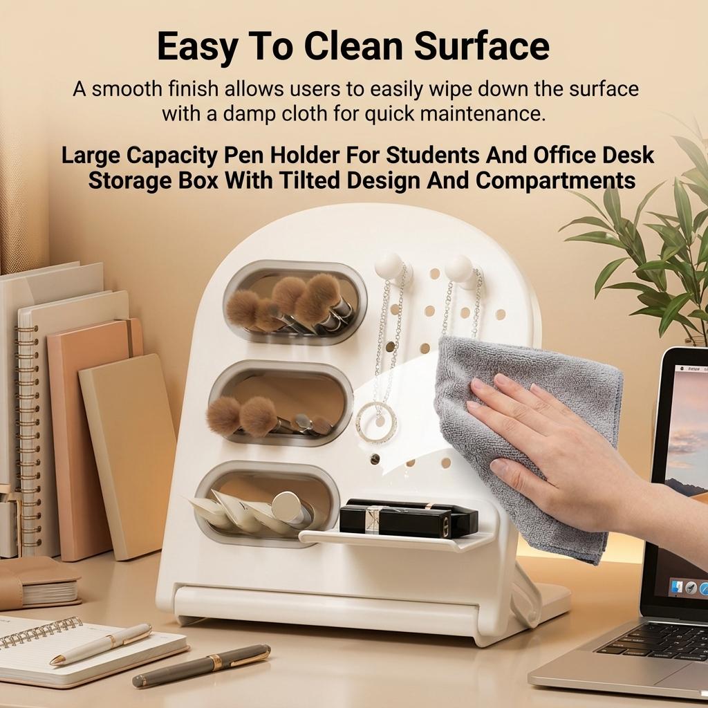 Large Capacity Desk Organizer Pen Holder with Slanted Design Multifunctional Storage Box for Office School Stationery Supplies