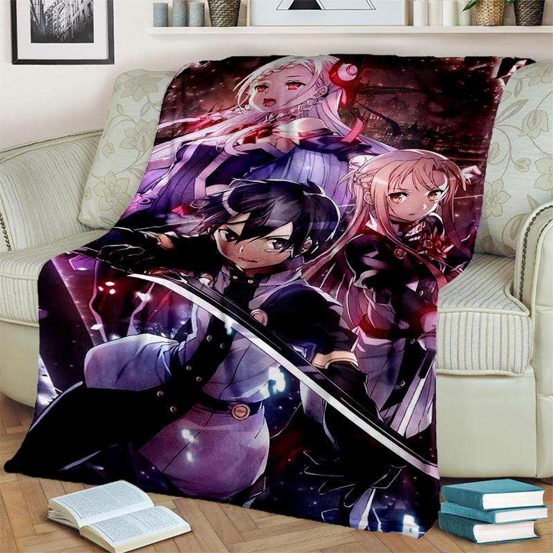 Sword Art Online SAO Novel Cartoon Blanket,Soft Throw Blanket for Home Bedroom Bed Sofa Picnic Travel Office Cover Blanket Kids