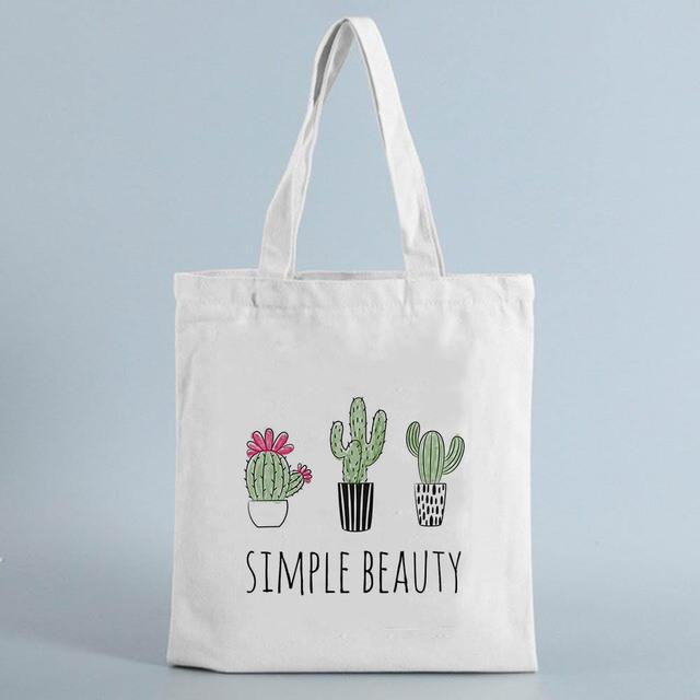 Tote Shopping Bag Cactus Drawing Print Reusable Ladies Canvas Shopper Bags Student Book Bag Female Eco Foldable Cute Bag Fashion