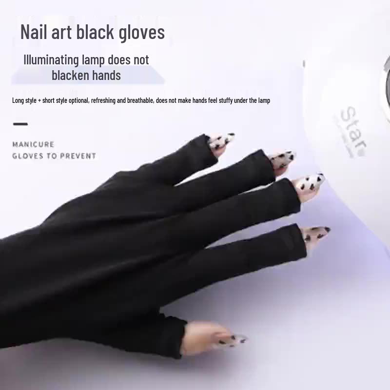 Schwarze UV-Schutz-Fingerlose Handschuhe für Nail Art - Waschbarer Sonnenschutz