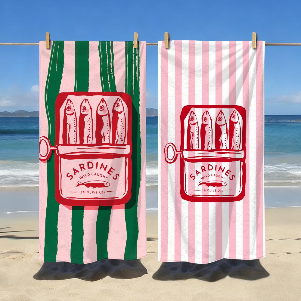 Art Sardines Fish Towel Sports Quick Dry Travel Camping Gear Sandproof Soft Light Large Beach Towel