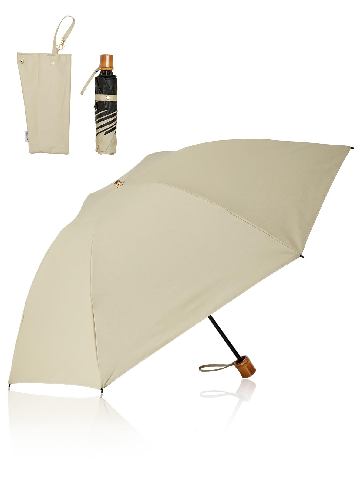 

KIZAWA Складной шелковистый глянцевый 55 см зонт от солнца с УФ-защитой, полный нагрев, ветрозащитный, ткань, ребра, ручка в бамбуковом стиле, защита, 100% блокировка, складной,