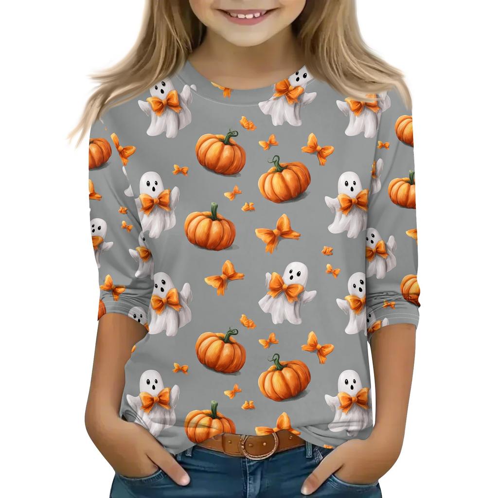 Print Tops For Youth Girls 5-16 Years Round Neck 3/4 Sleeves T-Shirts Trendy Tops Outfit Tees