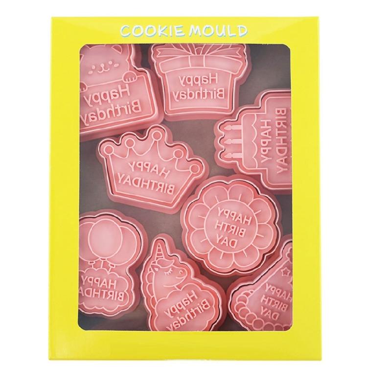16pcs Birthday Cookie Molds Cartoon Biscuit Fondant Embosser Safe Dessert Baking Tool Holidays Celebration Bakewares