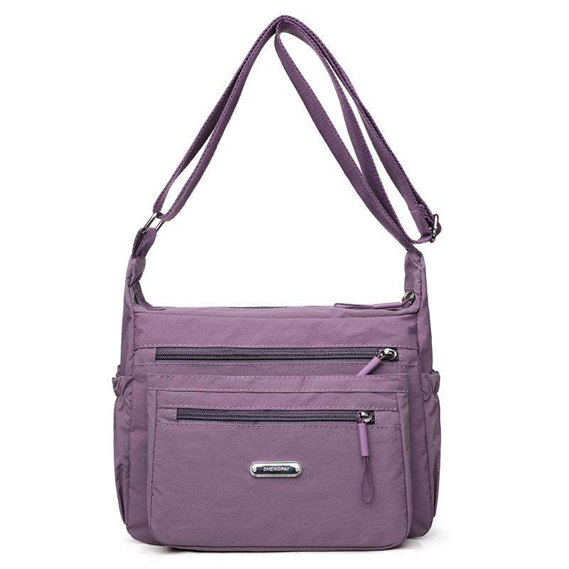 Leichte Umhängetasche für Damen, Multifunktionale Hellgraue Nylon-Schultertasche mit Mehreren Reißverschlusstaschen, Lässige Umhängetasche für den Täglichen Gebrauch