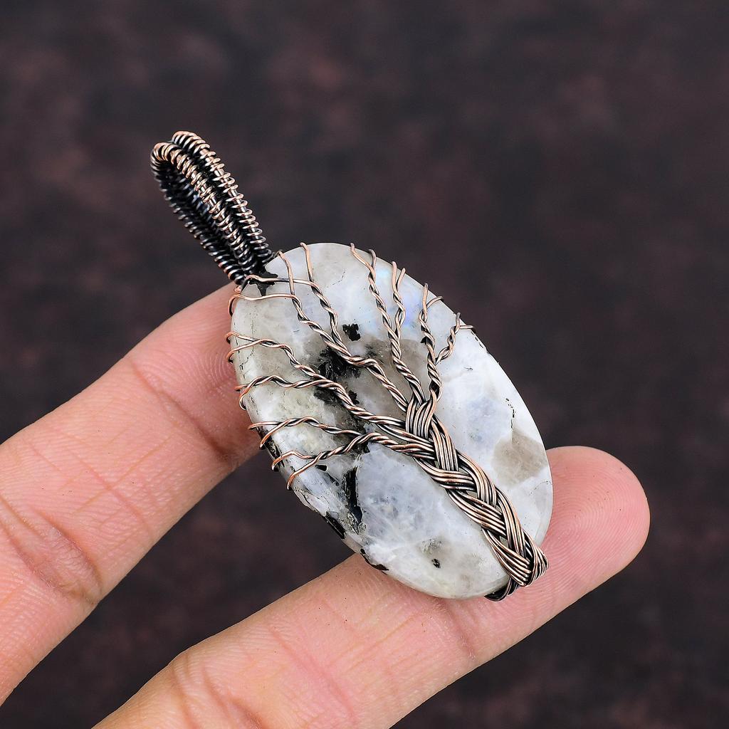 Tree Of Life Rainbow Moonstone Copper Wire Wrapped Pendant Gemstone Jewelry Handmade Unique Pendant Tree Of Life Pendant Copper Jewelry Gift