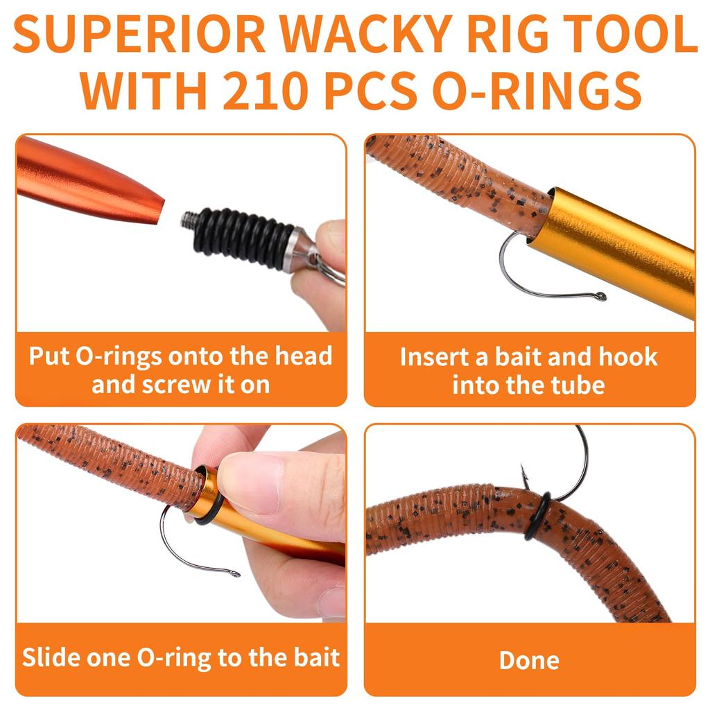 TRUSCEND Gradient Fishing Wacky Rigs with Silicone for and Worm Downrigger Tubes for Easy Installation and Stickbait O-Rings (210 Pieces) 3-4" 5-7"
