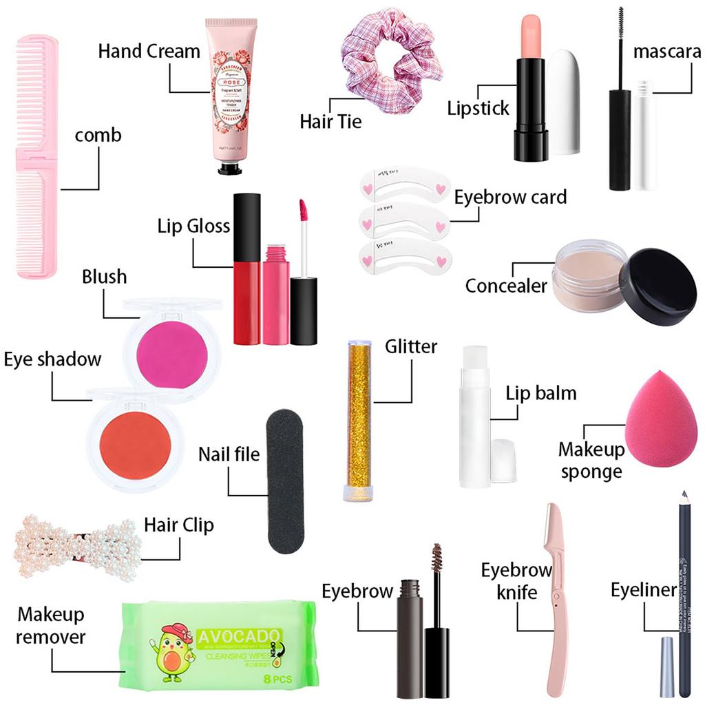Zestaw do makijażu dla dziewczynek w wieku 12-17 lat Zestawy do makijażu Zestaw kosmetyków Zestaw do makijażu podróżnego Zestaw prezentowy, zawiera zestaw akcesoriów do włosów dla dziewczynek, idealny dla początkujących 10 ml