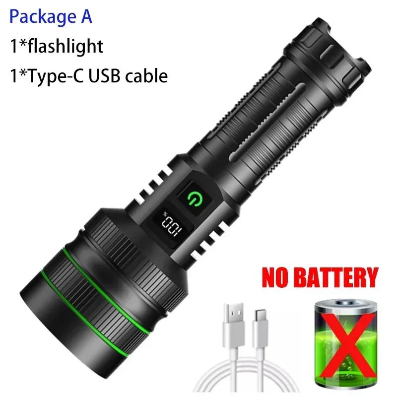 Super Bright Flashlight USB Rechargeable LED Long Range Tactical Torch Outdoor Waterproof Camping Fishing Lamp Use 26650 Battery