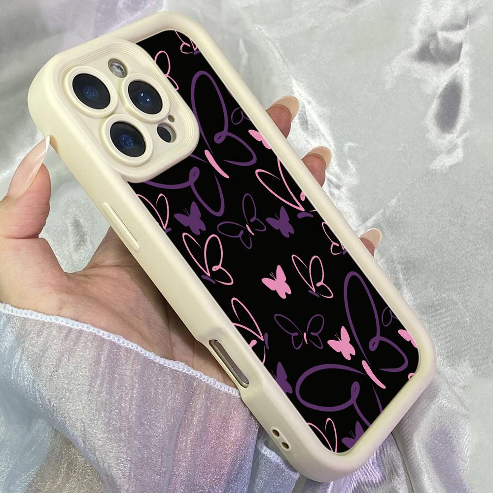 JT85 Black Pink Aesthetic Colourful Butterflies for iPhone 17 16 15 Pro Max Samsung S26 S25 S24 Ultra A17 A16 A07 A56 Xiaomi 15T Redmi 15c Soft Case