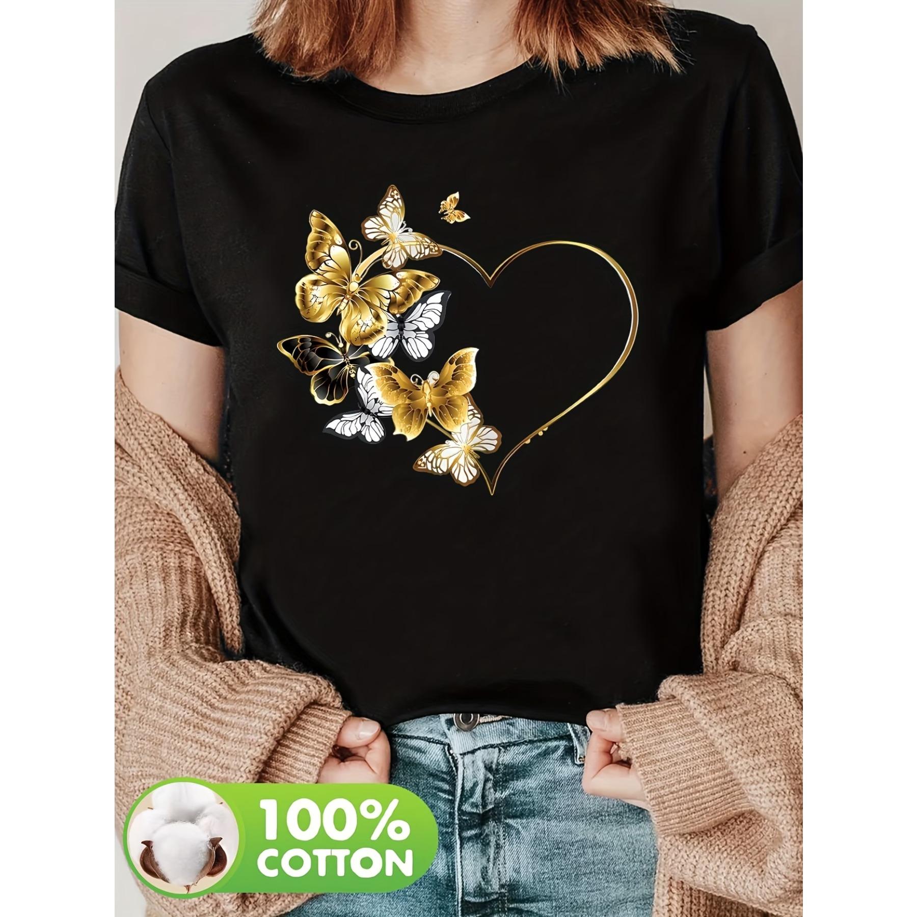 

Elegant Heart Pattern Printed Women S Pure Short-Sleeve T-Shirt XXL чорний