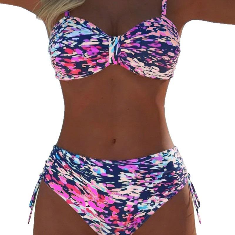 European and American Triangle Color Printing New Bikini Sexy Women's Split Swimsuit Bikini