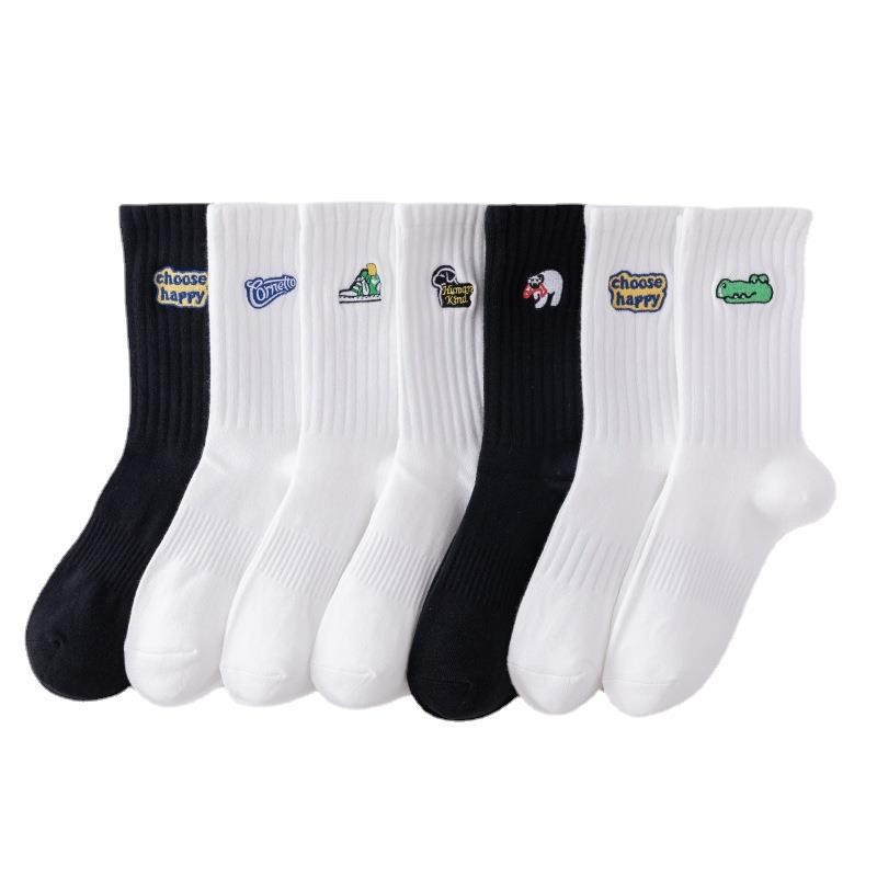 Cityboy Men's Trendy Cartoon Embroidery Mid-Calf Socks - Sweat-Absorbing Sport Socks for Autumn & Winter