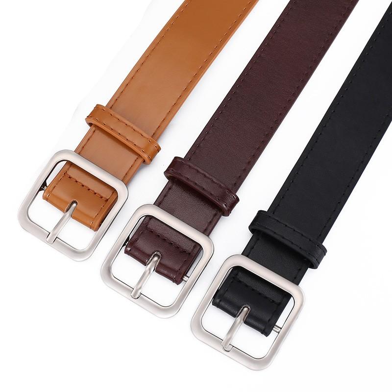 PU Leather Belt For Women Square Pin Buckle Jeans Black Belt Chic Luxury Vintage Design Trendy Accessories Female Waistband Belt