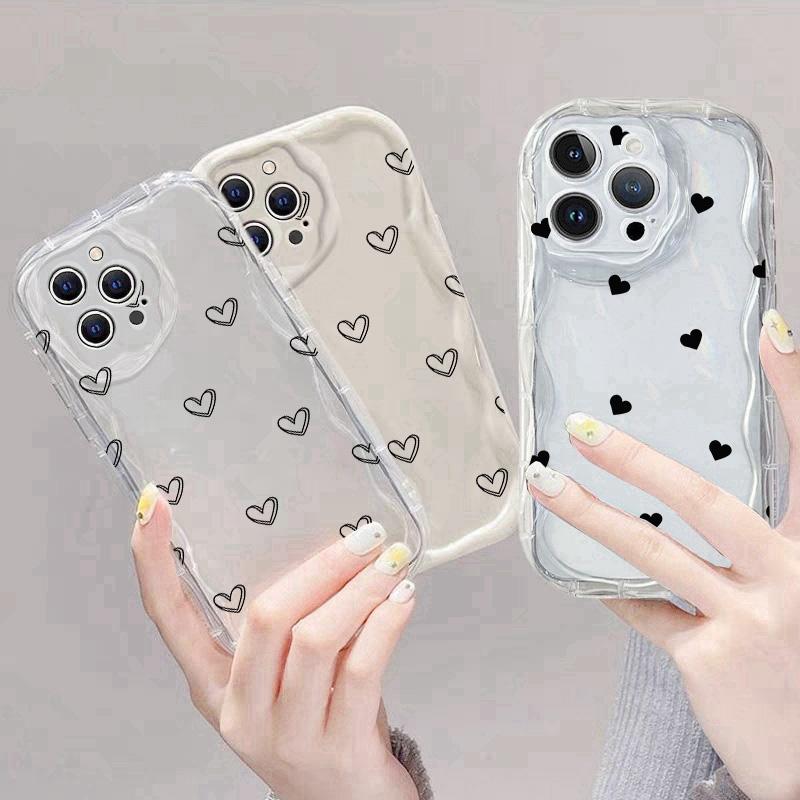 Case For Xiaomi Redmi 15 15C 14C 13C 12C 13 12 A5 Note 12 13 14 Pro Plus 5G 11S 10 11 Pro 4G Cute Simple Black Line Heart Cover