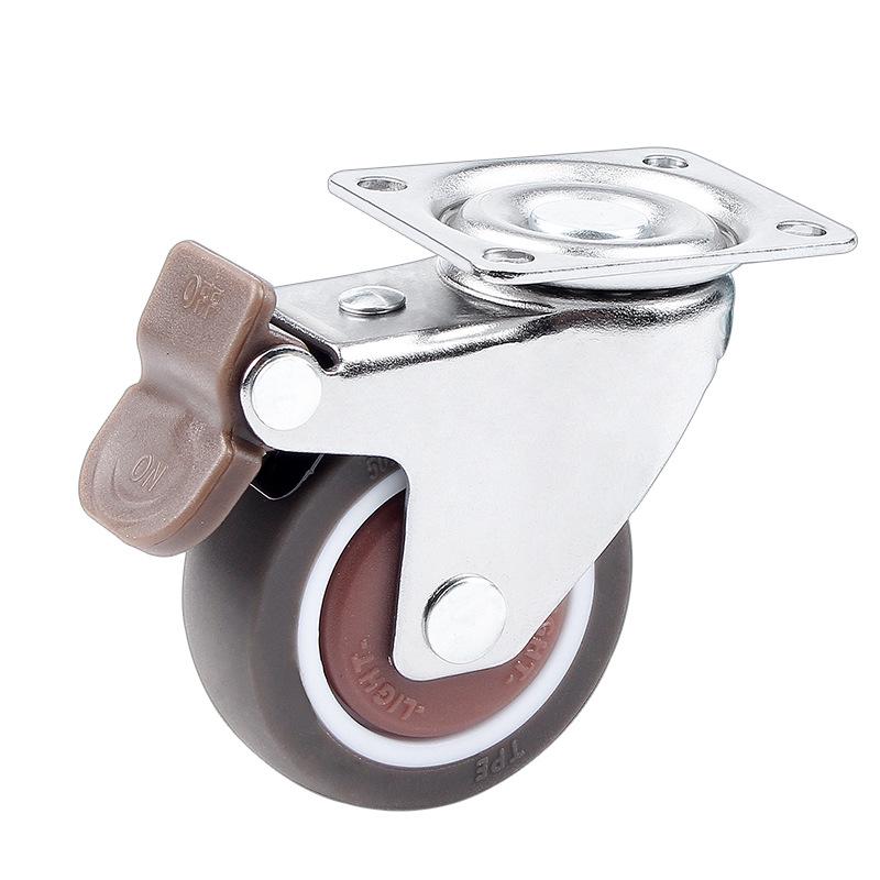 1.5" or 2" Heavy-Duty Silent Swivel Caster with Brake, Snap Ring, and Wear-Resistant Trolley Shelf Roller