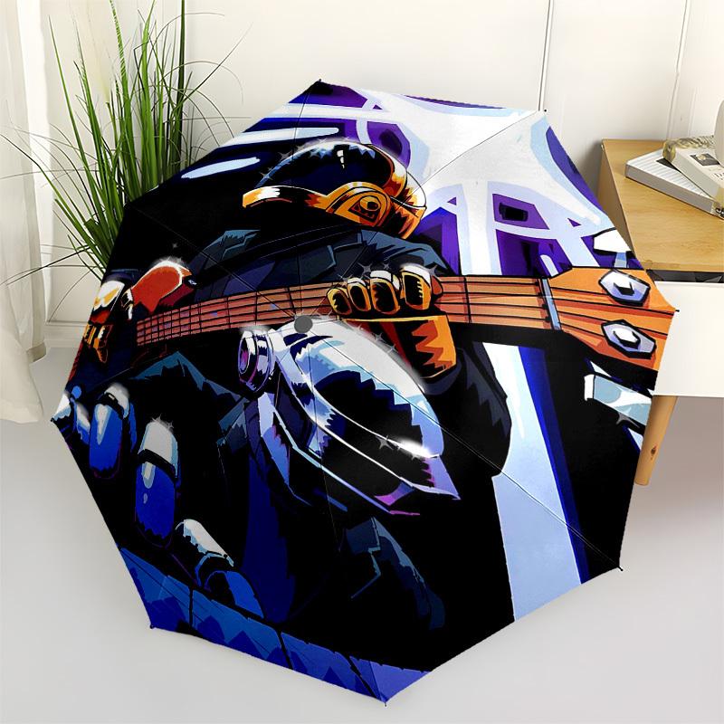 

Guitarist, Helmeted Themed Automatic Opening and Closing Umbrella, Compact Travel Umbrella, Lightweight and Portable, Suitable for Beach Com