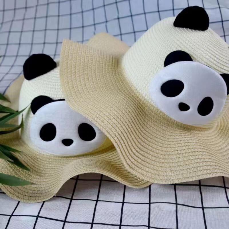 Kids Panda Wave Brim Straw Sun Hat