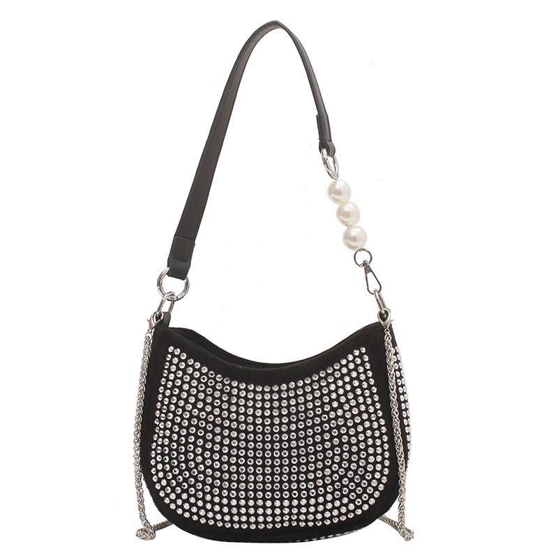 IELGY Chain Bright Diamond Female Bag Fashion Trend One-Shoulder Underarm Bag Casual Simple Diagonal Portable Female Bag