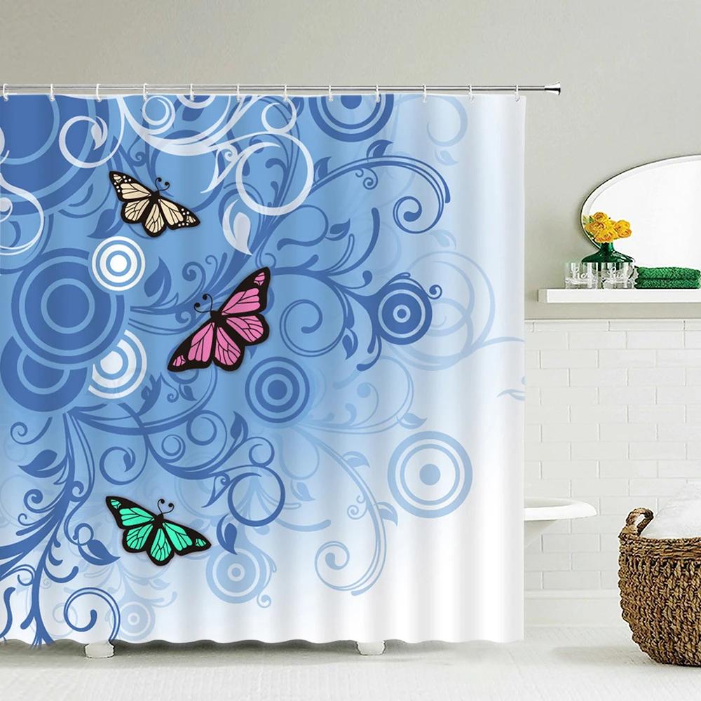 Butterfly Shower Curtain Spring Butterfly Bathroom Shower Curtain Nature Garden Plant Waterproof Shower Curtain Bathtub Decor