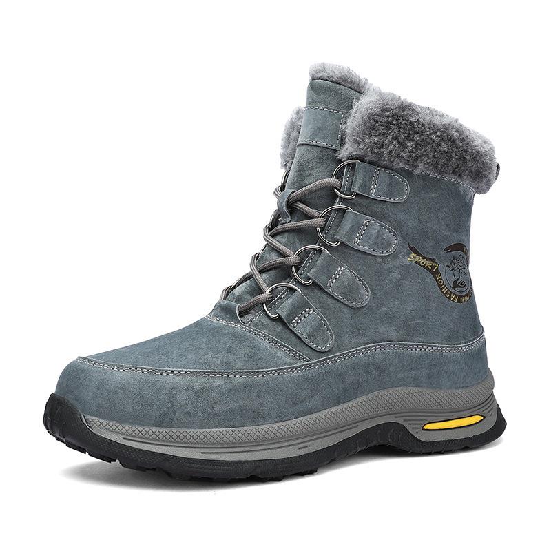 

Genuine Leather Men s High-Top Snow Boots - Winter Warm, Thick-Soled Outdoor Cotton Shoes 43