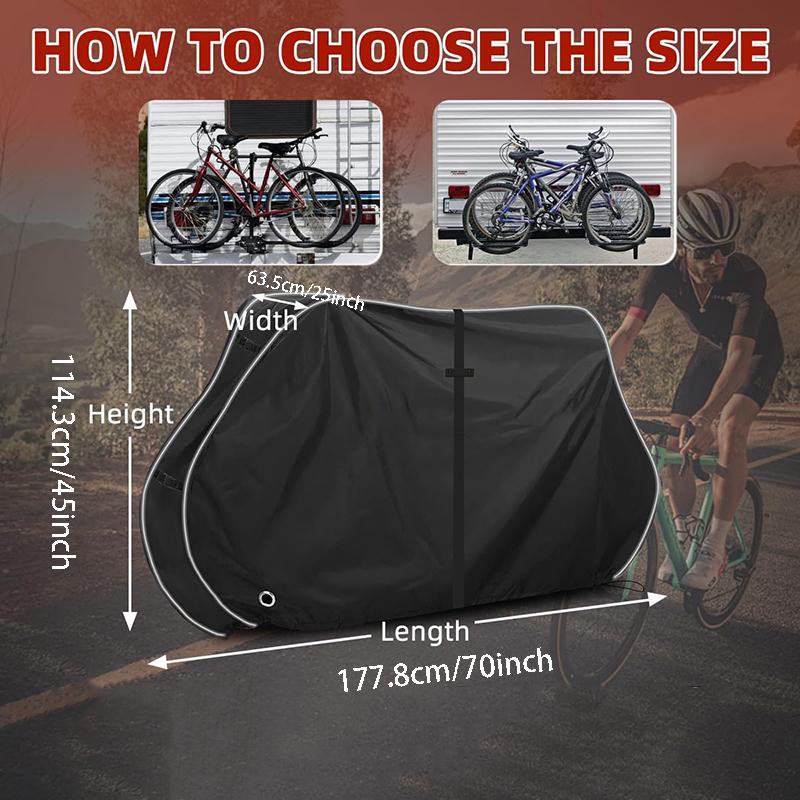1pc Bike Cover for Transport 1-2 Bikes 600D Windproof Design Outdoor Storage with Reflective Strips & Lock Holes