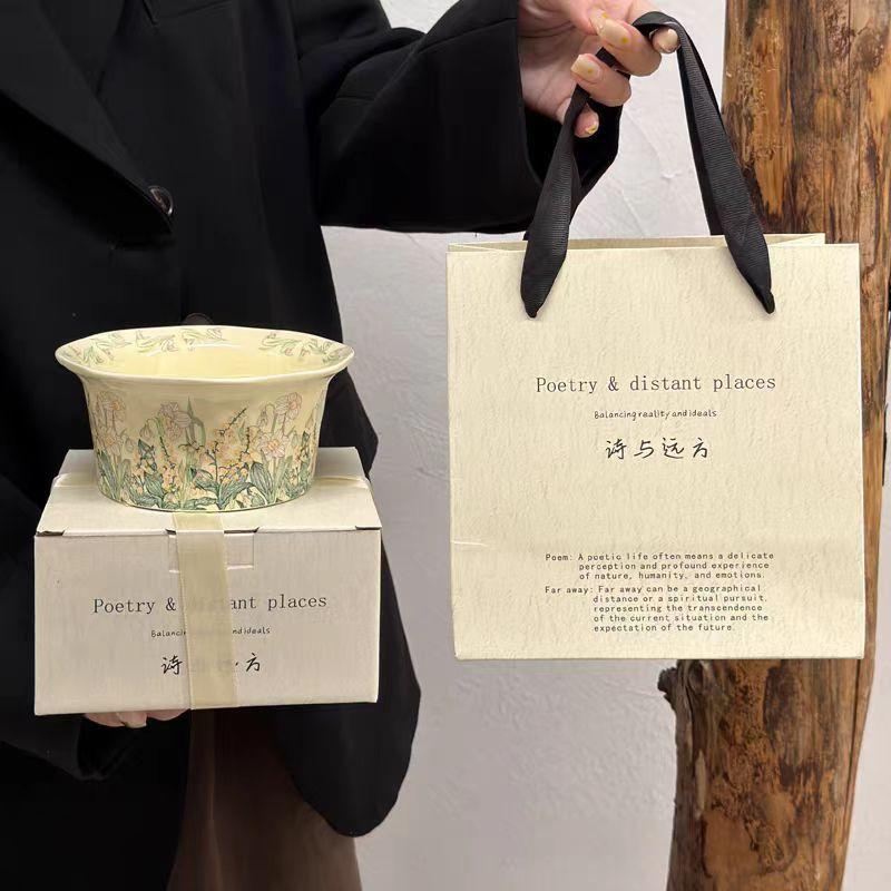 Hochwertige Salatschüssel Keramikschüssel Haushalt Dessertschüssel Retro Reisschüssel Persönliche Joghurtschüssel Geburtstagsgeschenk