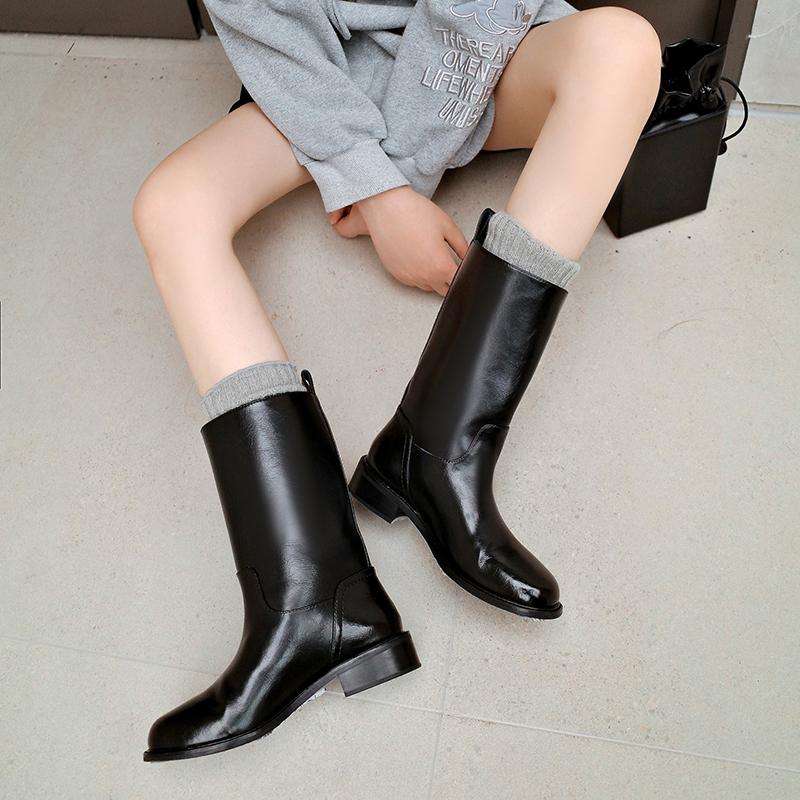 Fashion 2024 New Fall Shoes Round Toe Thick Heel Women Shoes Winter Women Boots Mid-calf Casual Platform Boots Motorcycle Boots