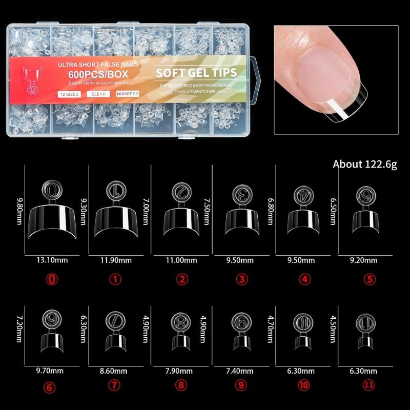 600 Stück Kurze Halbabdeckung Falsche Nägel Freundliche Nagelspitzen Maniküre Nageldekoration Für Salon oder Zuhause Schnelle Nagelkunst