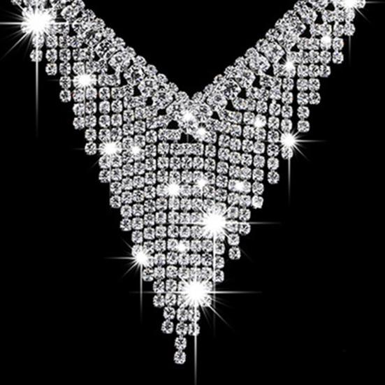 1 Set Bridal Earrings Necklace Set Rhinestone Tassels Jewelry Hollow Out Shiny Choker Necklace Earrings for Wedding