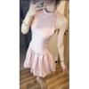 French Sweet Pink Sleeveless Neck Dress Women's Summer Design Sense Waist Skinny Fluffy Short Skirt Small Man