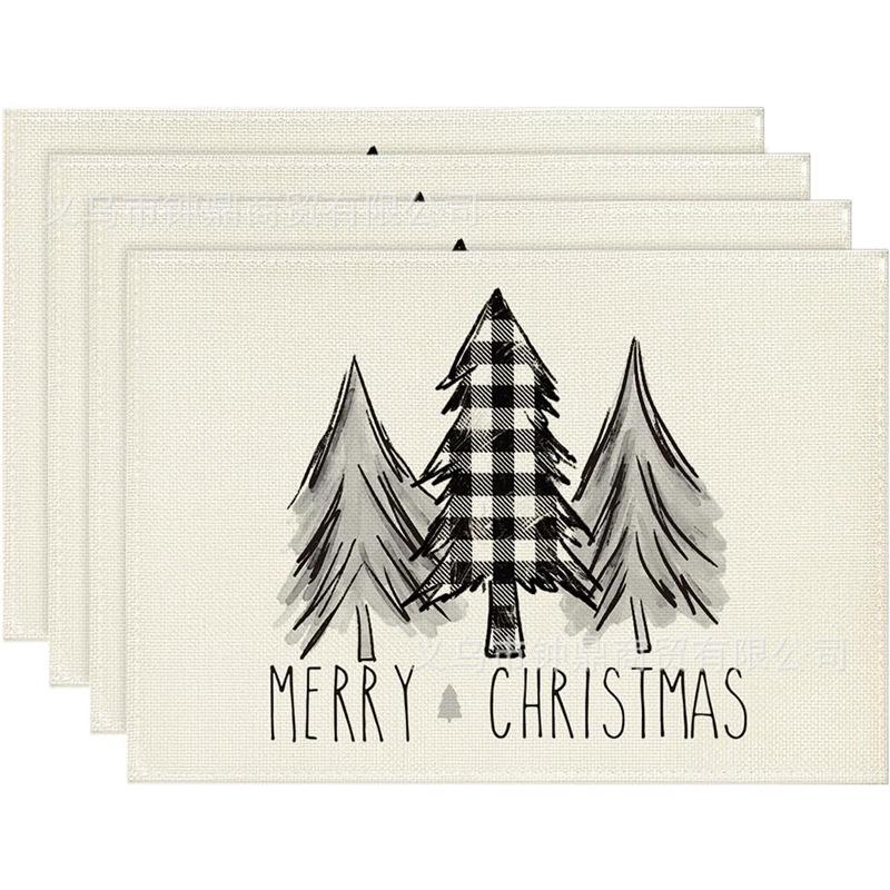 New Christmas Placemat: Pine Tree & Snowman Print, Linen, Heat-Resistant Winter Table Decor