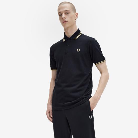 Twin Tip Fred Perry Shirt - Black/Champagne Made In England M12-157