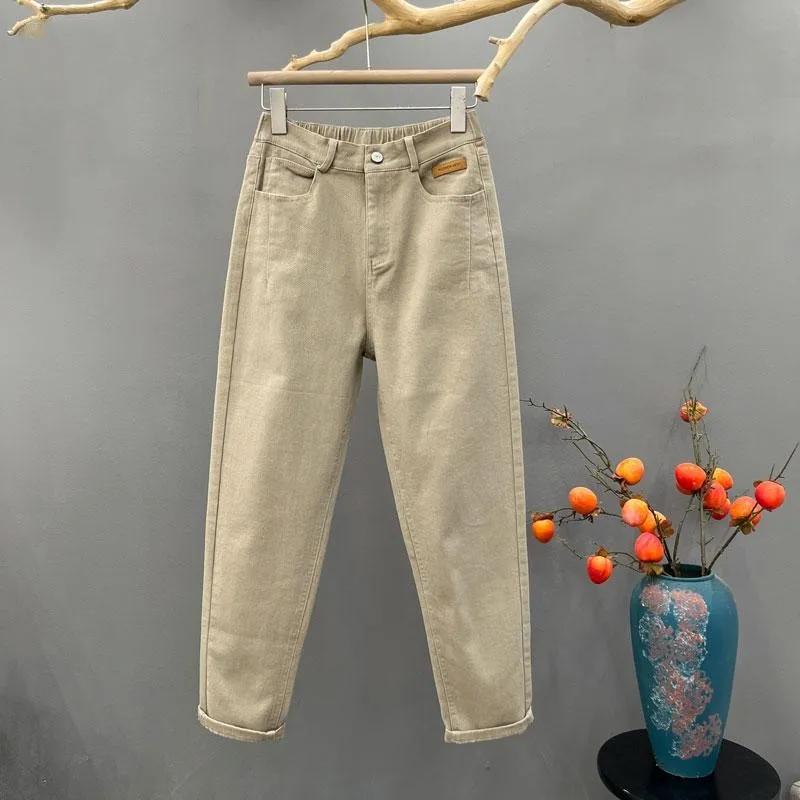 Jeans Taille Haute Printemps Automne Mode Femme Ample Polyvalent Épaissir Pantalons Décontractés Surdimensionnés Femme Pantalons Chauds