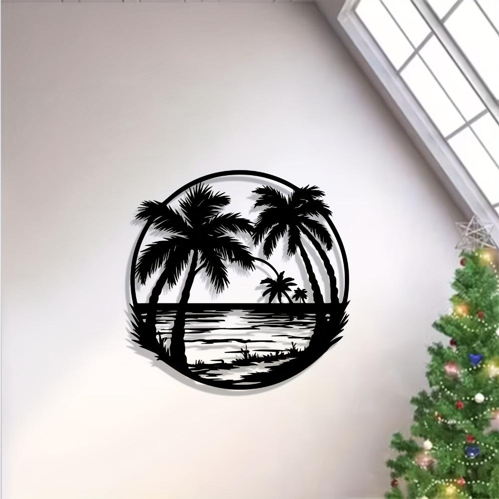 Tropical Palm Tree Metal Wall Art Coastal Statue Mural Weather Resistant Outdoor Garden Decor Beach House Gift