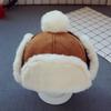 0-2 Years Baby Boys Hat Plush Lining Ear Flap Autumn Winter Infant Thick Warm Plush Ball Cap for Daily Wear