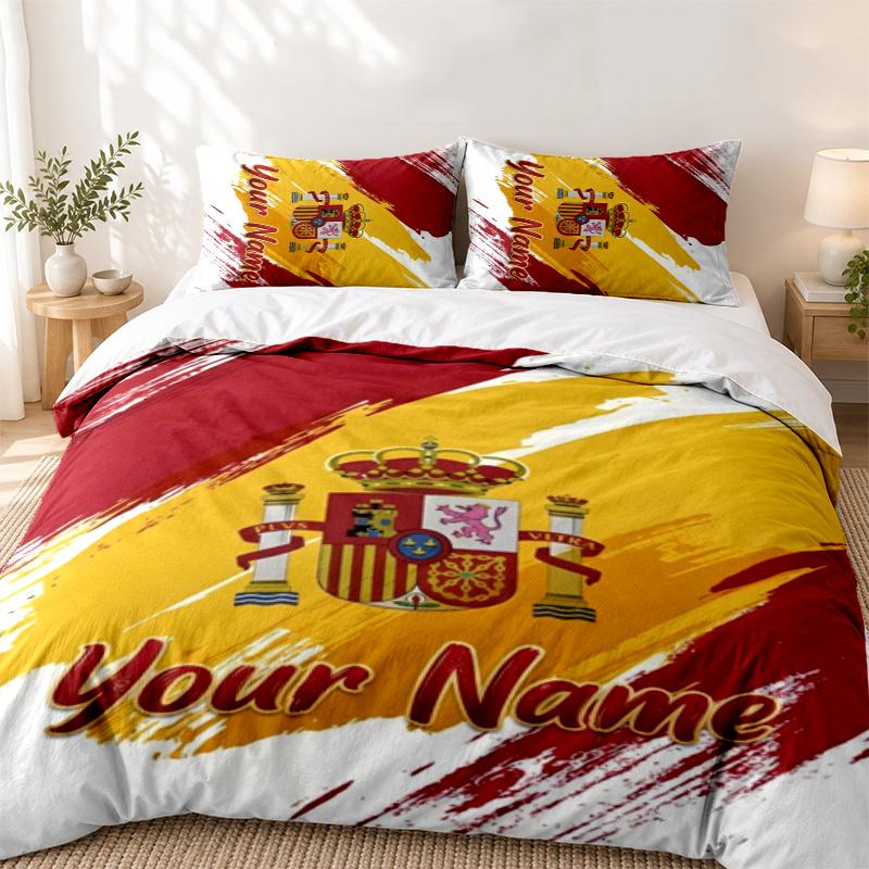 Spain Custom Name 3pc set Perfect for bedroom use Comfortable bedding set includes a duvet cover and two pillowcases Ideal birthday or Christ