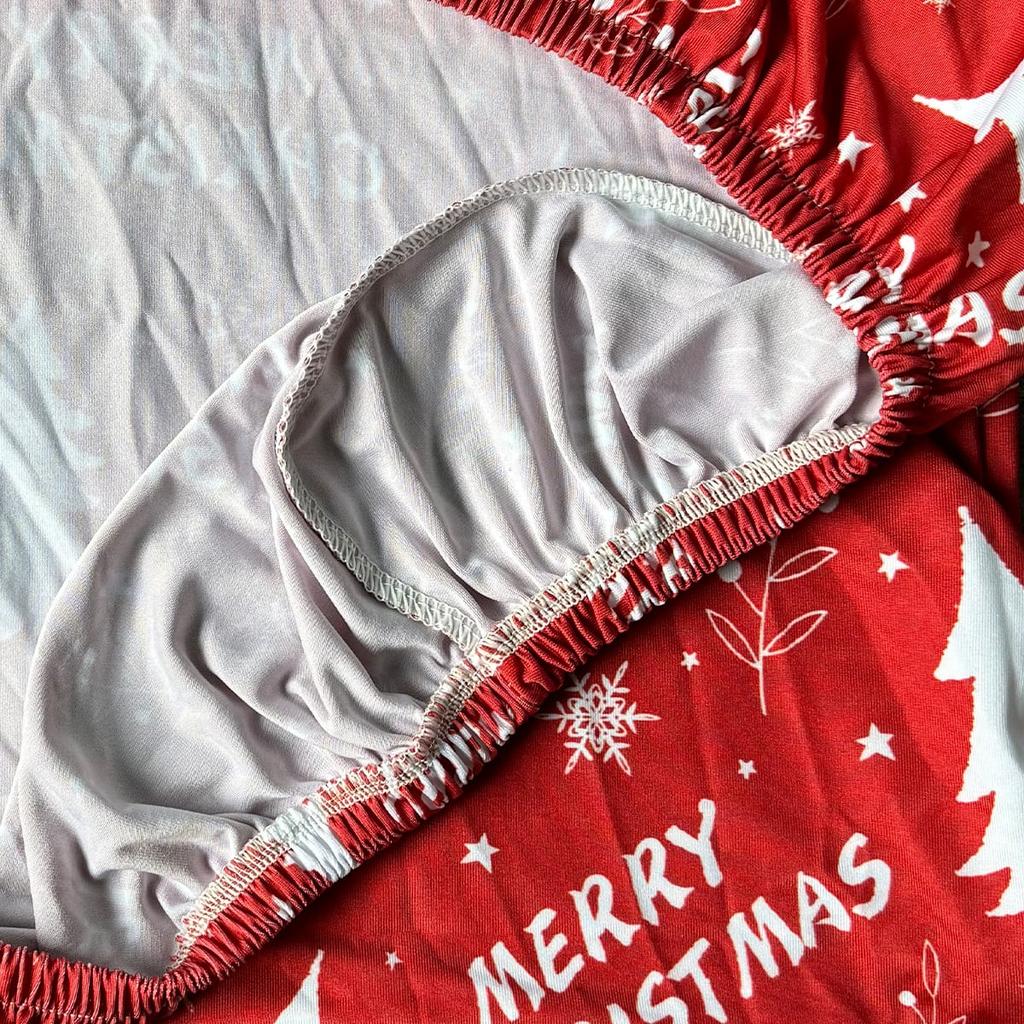 Red Christmas Chair Cover With Christmas Tree Pattern