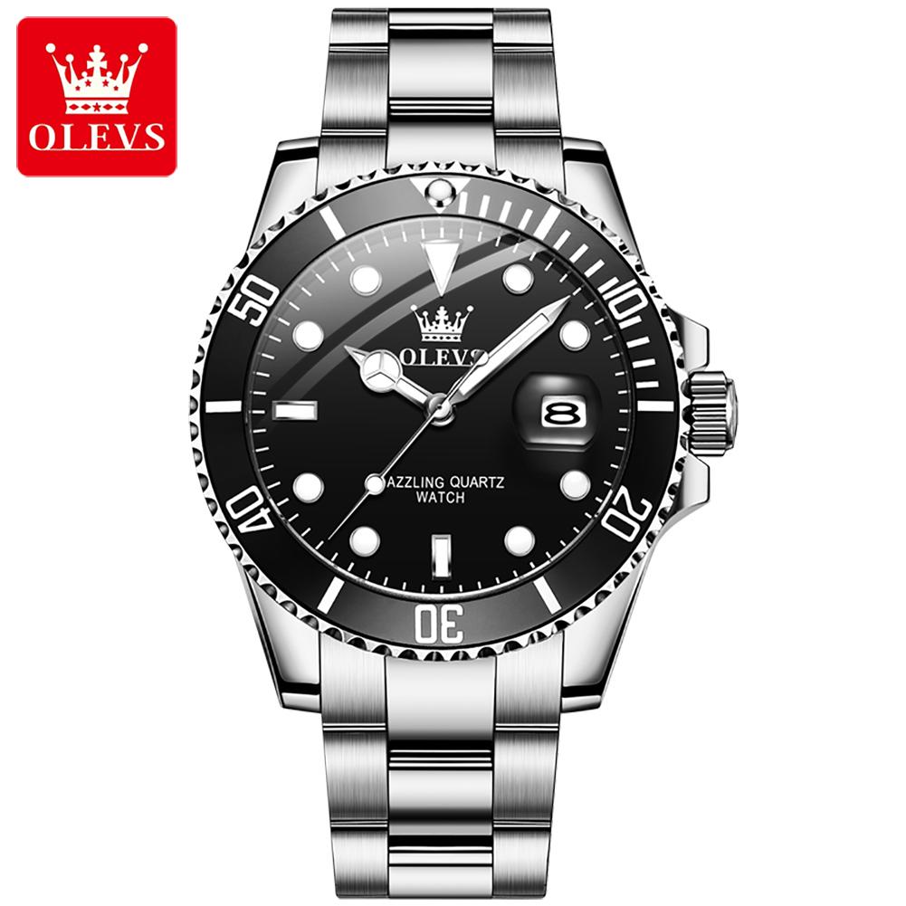OLEVS 5885 Luxury Stainless Steel Waterproof Quartz Watch for Men Stainless Steel Calendar Luminous Mens Wristwatch Sport Reloj