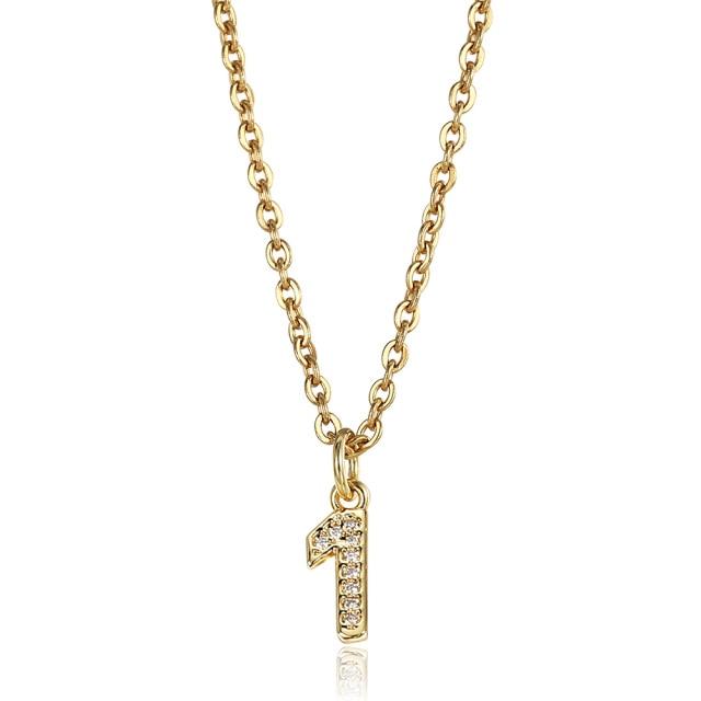 Cute Number 0 1 2 3 4 5 6 7 8 9 CZ Pendant Birthday Lucky Number Charm Necklace Rolo Chain Adjustable KN652