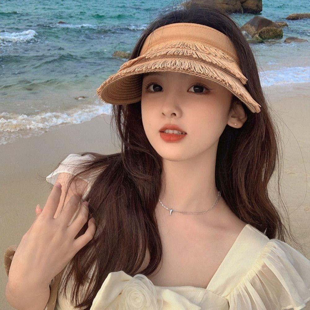 Summer Empty Top Sun Hat Designer Sunshade Cap Sunscreen Tassel Straw Hats  for Women