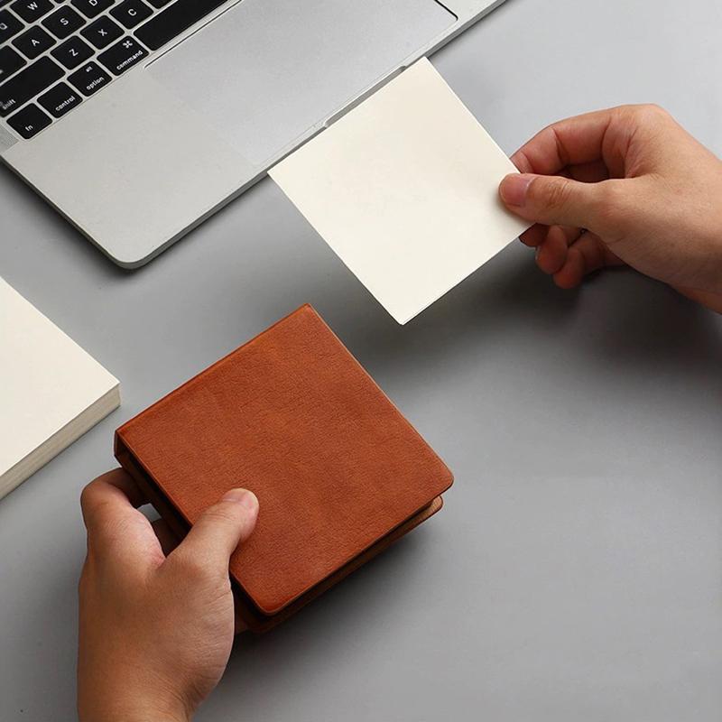 Sticky Note Box With Notepads Pu Leather Memo Pad Dispenser Desktop Supplies For Students Office Worker