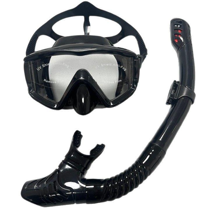 Anti-Fog Diving Mask & Snorkel Set with Three-Sided Mirror Goggles - Full Dry Silicone for Adults