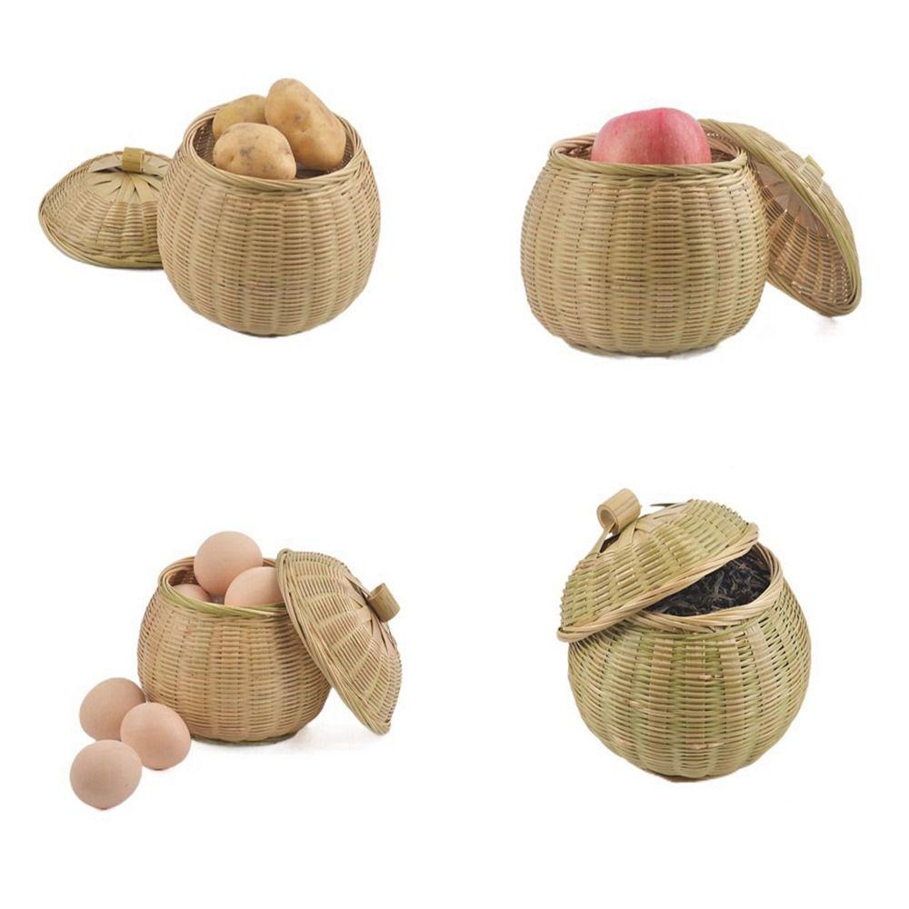 Round Decorative Wear-resistant Lightweight Durable Wicker Tray Storage Basket Rattan Box with Lid