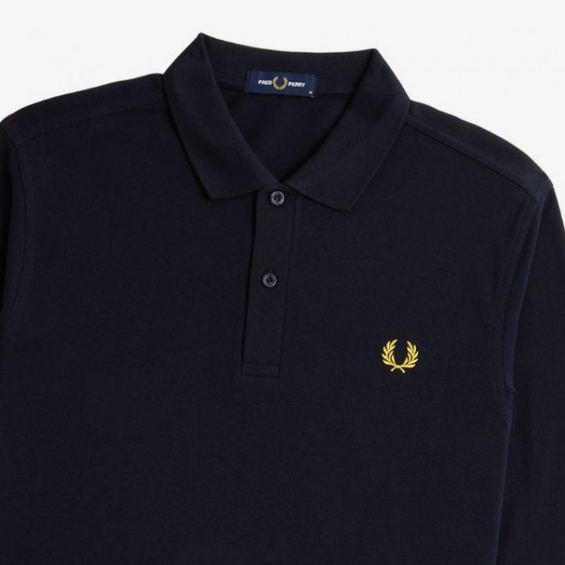 Fred Perry Long Sleeve Plain Fred Perry Shirt Navy Honeycomb Afpm2436006 W75