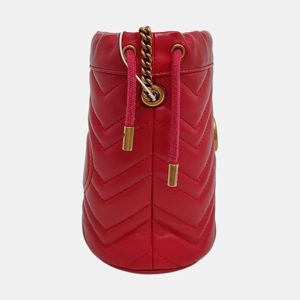 [Pre-Owned] GG Marmont Gold Logo Quilted Drawstring Bucket Bag - Very Good #VE6LP0